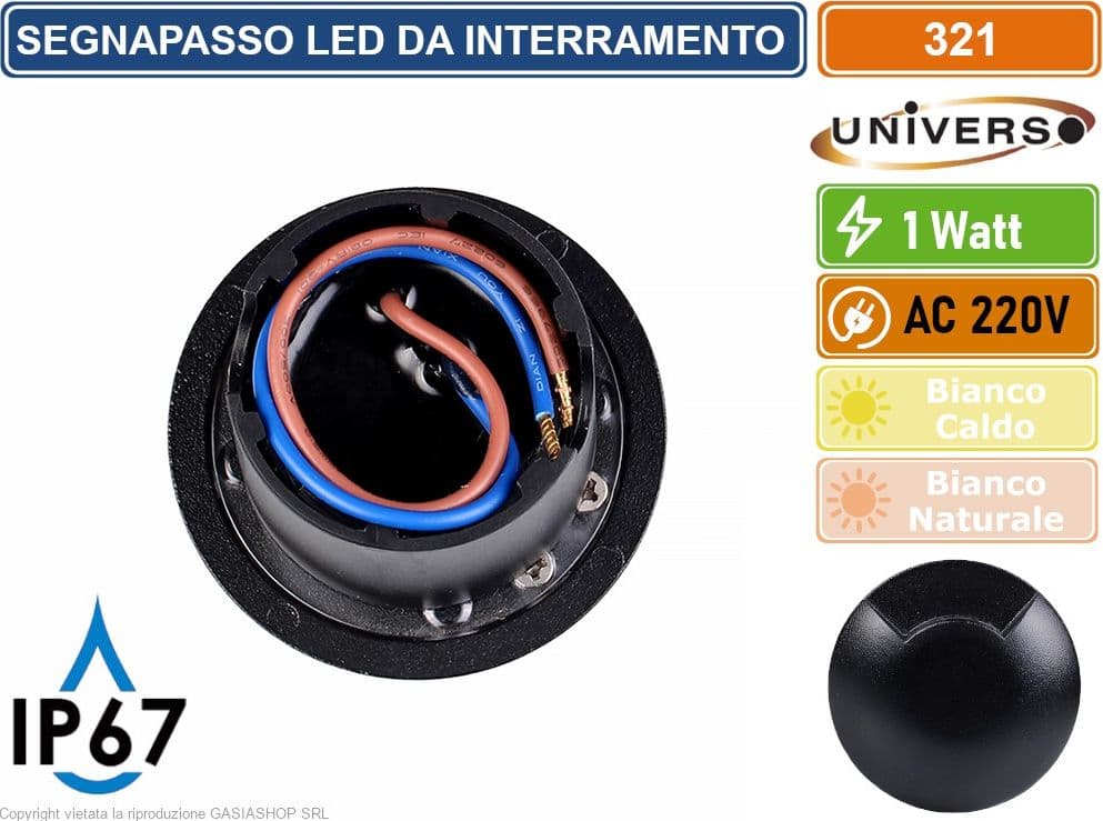 UNIVERSO PUNTO LUCE LED SMD 1W SEGNAPASSO DA INTERRAMENTO IP67 SINGOLA FINESTRA COLORE NERO - 3000K 4000K - 5