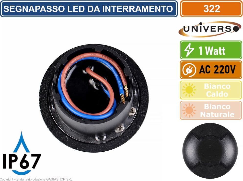 UNIVERSO PUNTO LUCE LED SMD 1W SEGNAPASSO DA INTERRAMENTO IP67 DOPPIA FINESTRA COLORE NERO - 3000K 4000K - 5