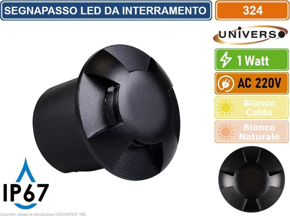 UNIVERSO PUNTO LUCE LED SMD 1W SEGNAPASSO DA INTERRAMENTO IP67 4 FINESTRE COLORE NERO - 3000K 4000K - 6