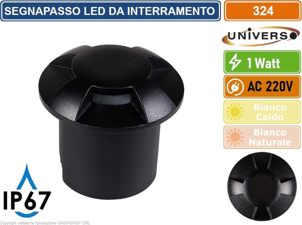 UNIVERSO PUNTO LUCE LED SMD 1W SEGNAPASSO DA INTERRAMENTO IP67 4 FINESTRE COLORE NERO - 3000K 4000K - 2