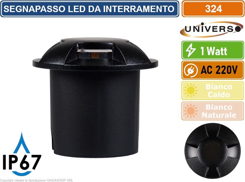 UNIVERSO PUNTO LUCE LED SMD 1W SEGNAPASSO DA INTERRAMENTO IP67 4 FINESTRE COLORE NERO - 3000K 4000K - 3