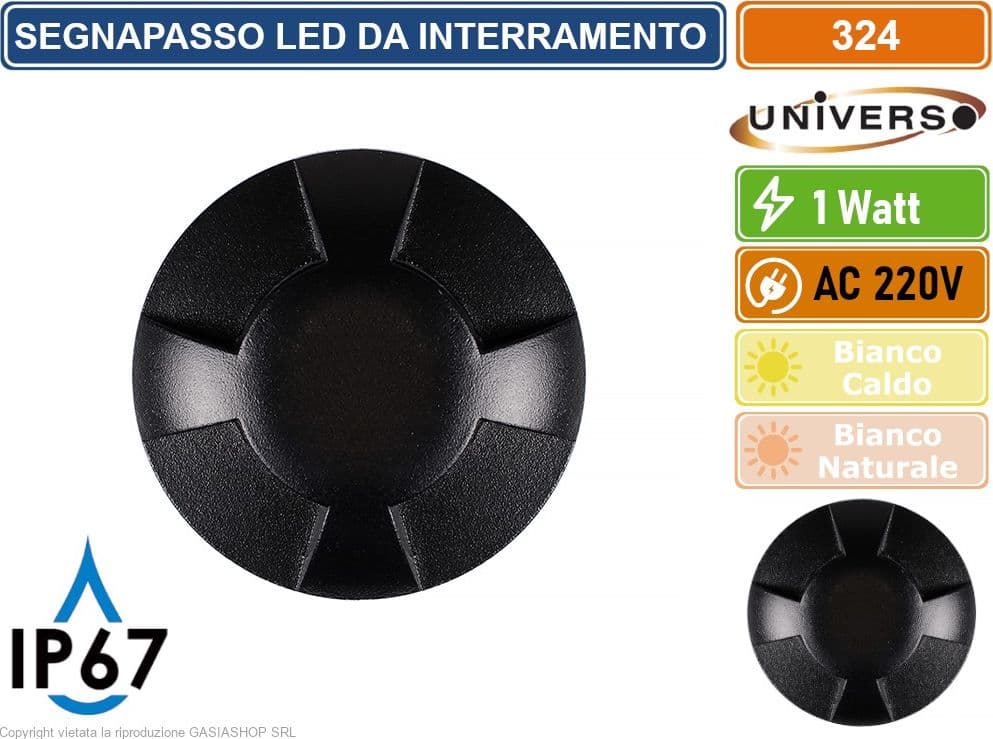 UNIVERSO PUNTO LUCE LED SMD 1W SEGNAPASSO DA INTERRAMENTO IP67 4 FINESTRE COLORE NERO - 3000K 4000K - 4