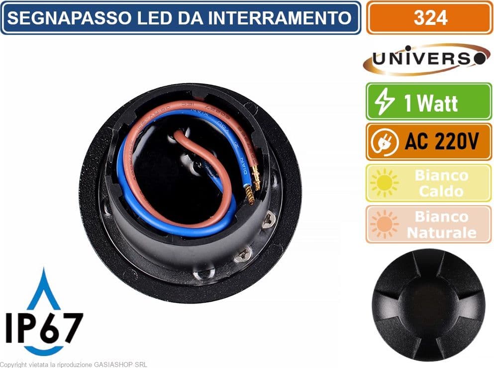 UNIVERSO PUNTO LUCE LED SMD 1W SEGNAPASSO DA INTERRAMENTO IP67 4 FINESTRE COLORE NERO - 3000K 4000K - 5