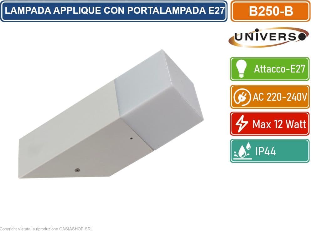 UNIVERSO B250 PORTALAMPADA APPLIQUE DA GIARDINO WALL LIGHT DA MURO QUADRATO PER LAMPADINE E27 COLORE BIANCO - NERO - 2