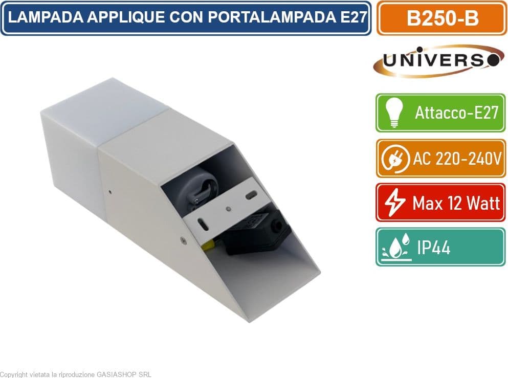 UNIVERSO B250 PORTALAMPADA APPLIQUE DA GIARDINO WALL LIGHT DA MURO QUADRATO PER LAMPADINE E27 COLORE BIANCO - NERO - 3
