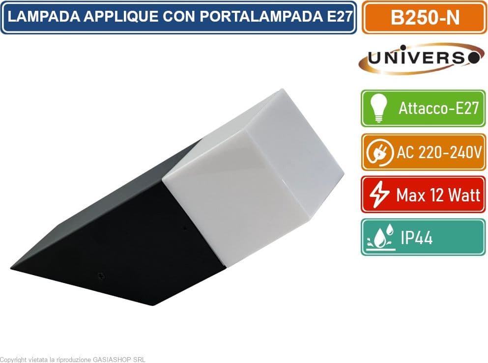 UNIVERSO B250 PORTALAMPADA APPLIQUE DA GIARDINO WALL LIGHT DA MURO QUADRATO PER LAMPADINE E27 COLORE BIANCO - NERO - 4