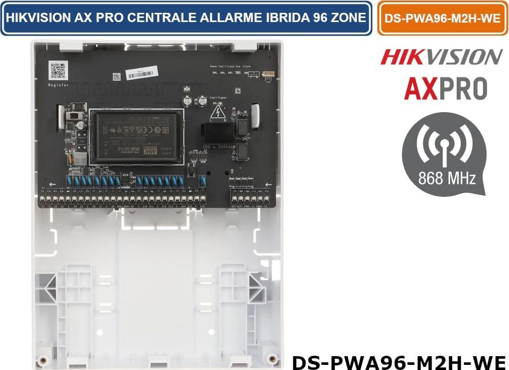 HIKVISION DS-PWA96-M2H-WE CENTRALE D'ALLARME IBRIDA WIRELESS E FILARE 16 ZONE FILARI 2 USCITE 3G/4G/WIFI/LAN FINO A 96 ZONE TOTALI GRADO 2 - 3
