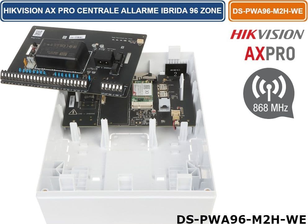 HIKVISION DS-PWA96-M2H-WE CENTRALE D'ALLARME IBRIDA WIRELESS E FILARE 16 ZONE FILARI 2 USCITE 3G/4G/WIFI/LAN FINO A 96 ZONE TOTALI GRADO 2 - 4