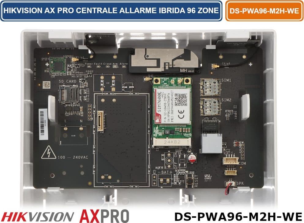 HIKVISION DS-PWA96-M2H-WE CENTRALE D'ALLARME IBRIDA WIRELESS E FILARE 16 ZONE FILARI 2 USCITE 3G/4G/WIFI/LAN FINO A 96 ZONE TOTALI GRADO 2 - 5