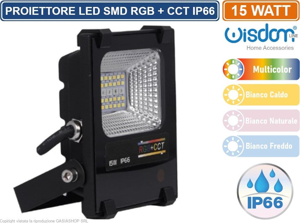 FARO PROIETTORE MULTICOLORE RGB+CCT 15W DIMMERABILE DA ESTERNO IP66 CON TELECOMANDO - 2