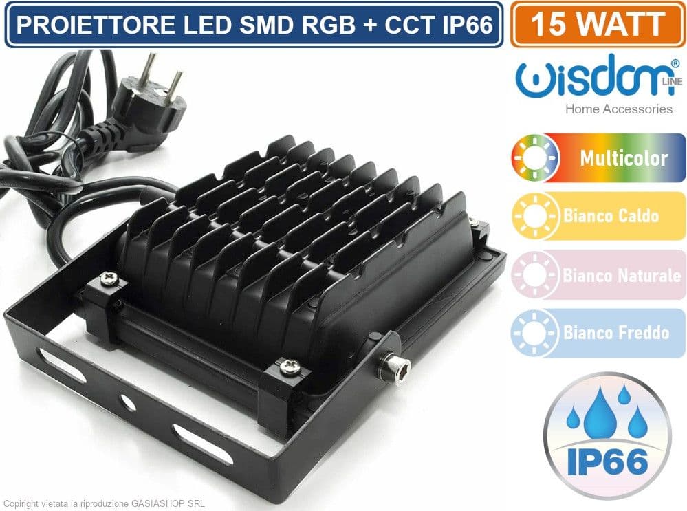 FARO PROIETTORE MULTICOLORE RGB+CCT 15W DIMMERABILE DA ESTERNO IP66 CON TELECOMANDO - 4