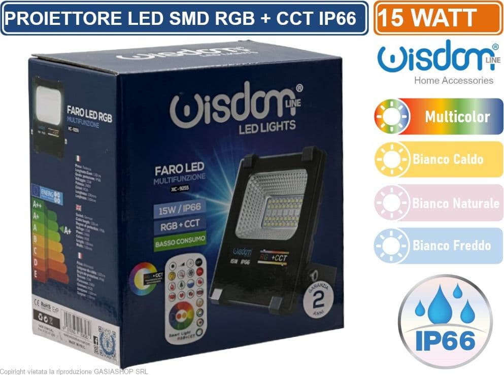 FARO PROIETTORE MULTICOLORE RGB+CCT 15W DIMMERABILE DA ESTERNO IP66 CON TELECOMANDO - 5