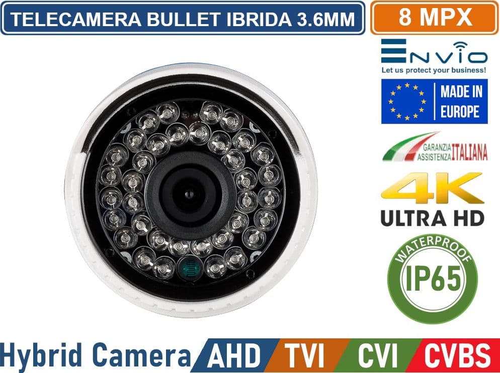 TELECAMERA BULLET IBRIDA 4in1 AHD TVI CVI CVBS OTTICA 2.8mm 8MP 4K ULTRA HD 36 IR LED IP65 VISIONE 30 METRI - 3