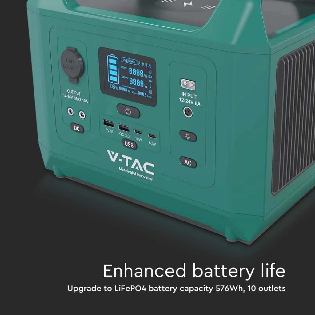 V-TAC VT-606N ACCUMULATORE PORTATILE LIFEPO4 576WH 600W RICARICABILE COMPATIBILE SISTEMA FOTOVOLTAICO PORTATILE - SKU 11626 - 5