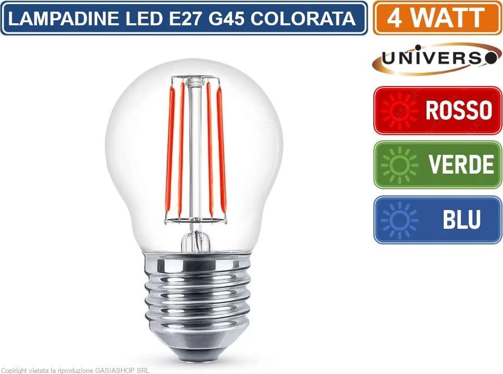 UNIVERSO LAMPADINA LED E27 COLORATA 4W MINIGLOBO G45 A FILAMENTO 440 LUMEN - ROSSA VERDE BLU - 2