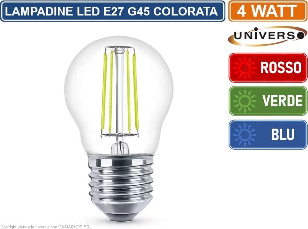 UNIVERSO LAMPADINA LED E27 COLORATA 4W MINIGLOBO G45 A FILAMENTO 440 LUMEN - ROSSA VERDE BLU - 3