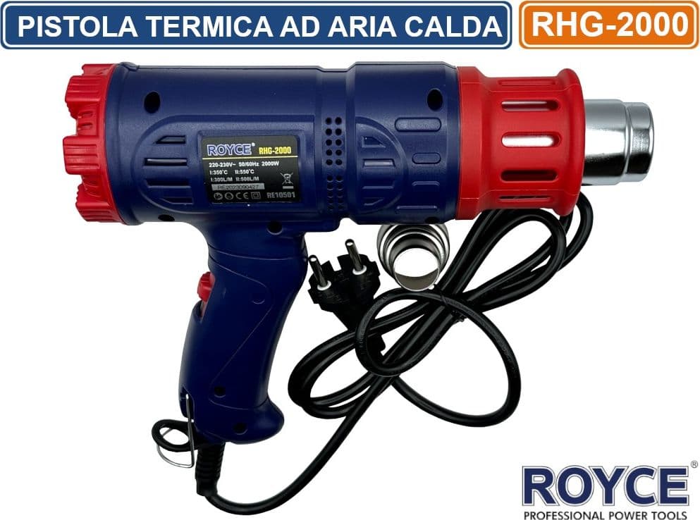 ROYCE RHG-2000 PISTOLA TERMICA AD ARIA CALDA 2000 WATT SVERNICIATORE CON DOPPIO SELETTORE TEMPERATURA FLUSSO ARIA - 2