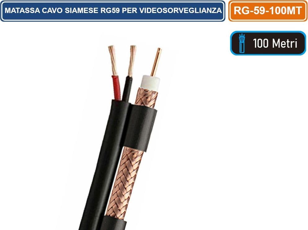 MATASSA 100 METRI CAVO COASSIALE RG59 HD VIDEO + ALIMENTAZIONE TVCC VIDEOSORVEGLIANZA - 2