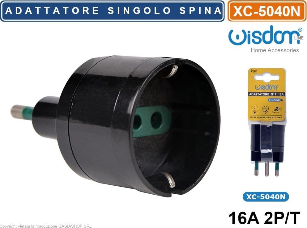 ADATTATORE SINGOLO SPINA S17 16A 2P+T CON PRESA SCHUKO P30 + 16A 2P+T COLORE NERO - 4