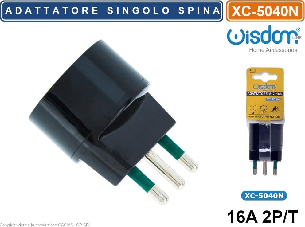 ADATTATORE SINGOLO SPINA S17 16A 2P+T CON PRESA SCHUKO P30 + 16A 2P+T COLORE NERO - 2