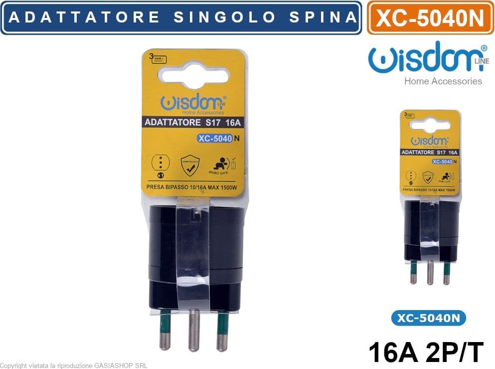 ADATTATORE SINGOLO SPINA S17 16A 2P+T CON PRESA SCHUKO P30 + 16A 2P+T COLORE NERO - 3