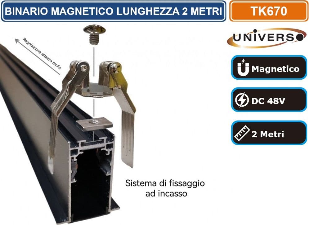 UNIVERSO BINARIO LINEARE IN ALLUMINIO NERO PER TRACK LIGHTS MAGNETICHE DC 48V LUNGHEZZA 2 METRI - 2