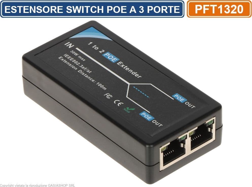 ESTENSORE SWITCH DI RETE POE 802.3af/at 3 PORTE 1 UNGRESSO 2 USCITE - 5