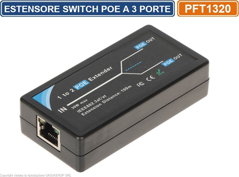 ESTENSORE SWITCH DI RETE POE 802.3af/at 3 PORTE 1 UNGRESSO 2 USCITE - 2