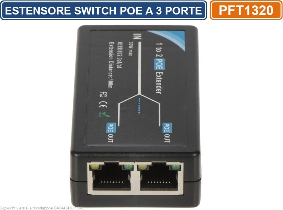 ESTENSORE SWITCH DI RETE POE 802.3af/at 3 PORTE 1 UNGRESSO 2 USCITE - 3