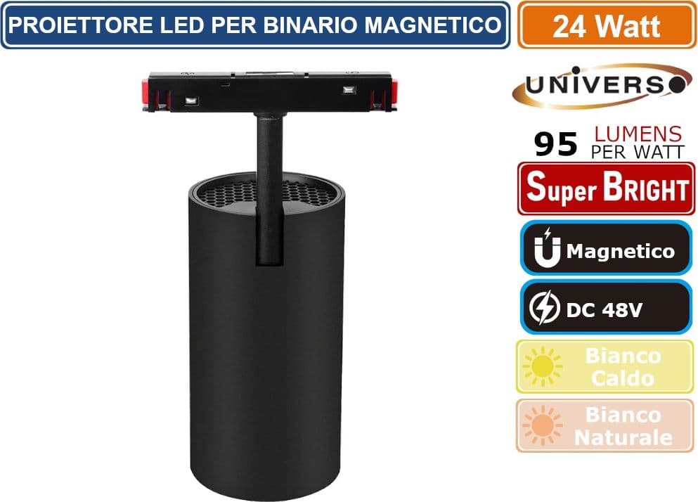 UNIVERSO MAGNETIC TRACK LIGHT FARETTO LED MAGNETICO 24W NERO CRI≥90 APERTURA 24° DIREZIONABILE - 2