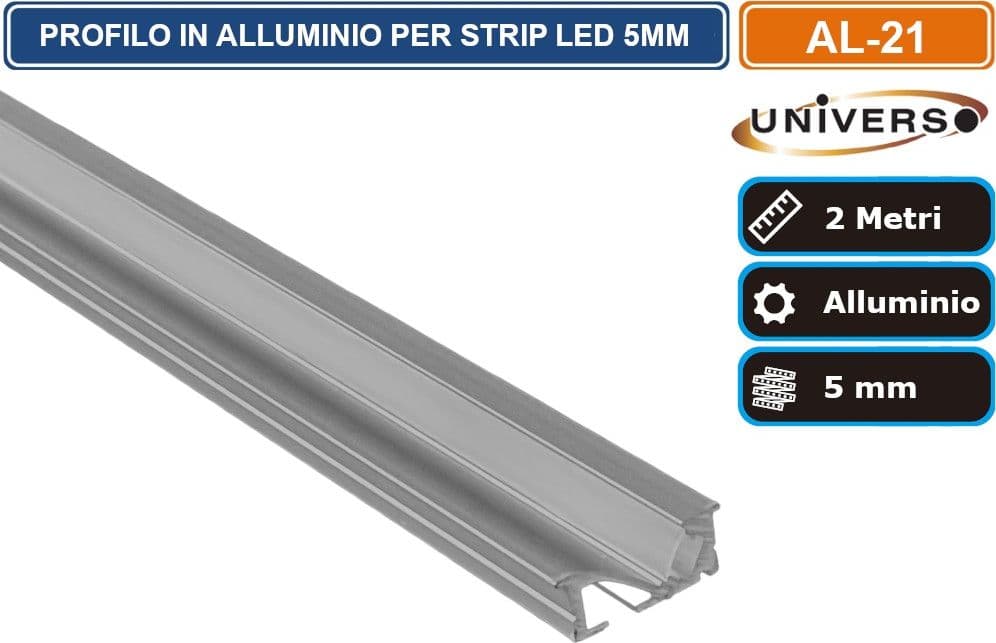 UNIVERSO AL-21 PROFILO A LUCE INDIRETTA IN ALLUMINIO PER STRISCE LED SLIM A INCASSO CON COPERTURA OPACA LUNGHEZZA 2 METRI - 2