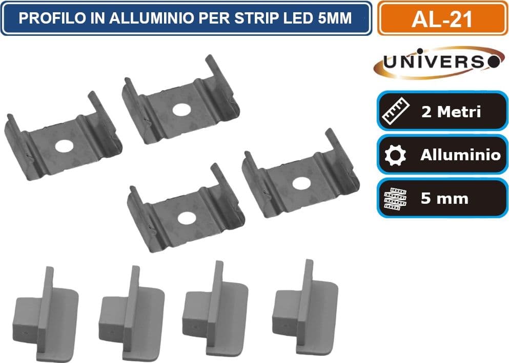 UNIVERSO AL-21 PROFILO A LUCE INDIRETTA IN ALLUMINIO PER STRISCE LED SLIM A INCASSO CON COPERTURA OPACA LUNGHEZZA 2 METRI - 3