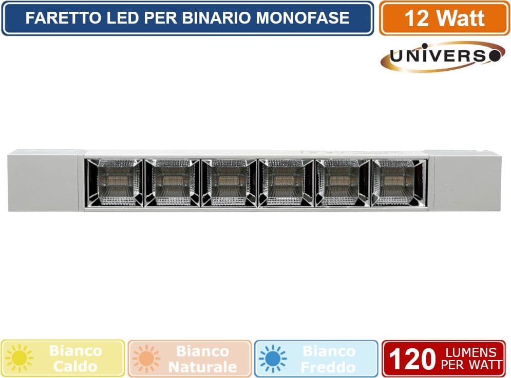 UNIVERSO PST-27-B TRACK LIGHT FARETTO LINEARE LED SMD BIANCO PER BINARIO ELETTRIFICATO MONOFASE 12W 38° - 2