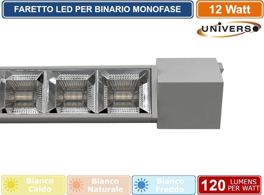 UNIVERSO PST-27-B TRACK LIGHT FARETTO LINEARE LED SMD BIANCO PER BINARIO ELETTRIFICATO MONOFASE 12W 38° - 4