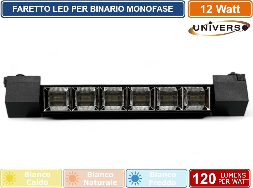 UNIVERSO PST-27-N TRACK LIGHT FARETTO LINEARE LED SMD NERO PER BINARIO ELETTRIFICATO MONOFASE 12W 38° - 3
