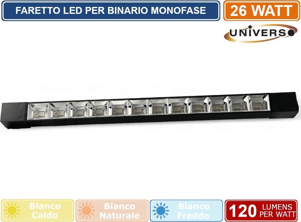 UNIVERSO PST-47-N TRACK LIGHT FARETTO LINEARE LED SMD NERO PER BINARIO ELETTRIFICATO MONOFASE 26W 38° - 3