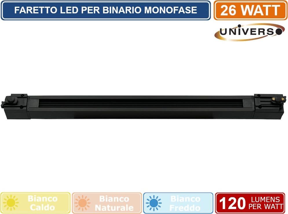 UNIVERSO PST-47-N TRACK LIGHT FARETTO LINEARE LED SMD NERO PER BINARIO ELETTRIFICATO MONOFASE 26W 38° - 5
