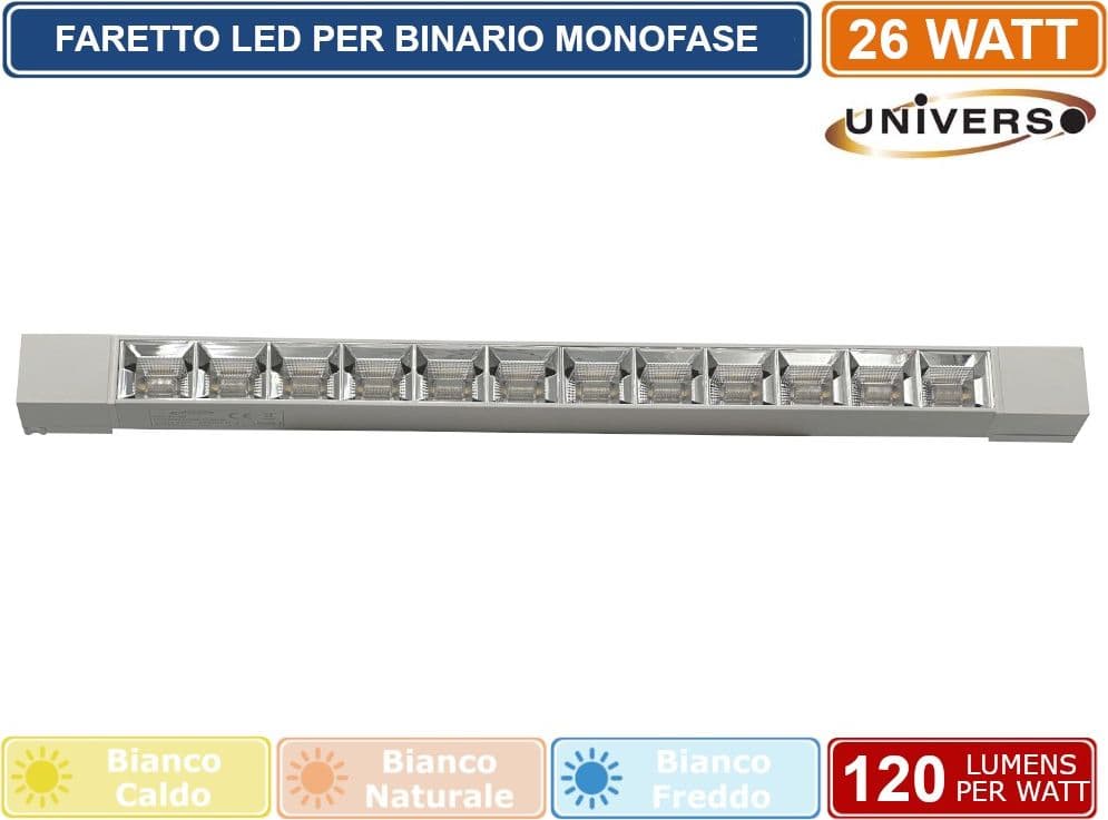 UNIVERSO PST-47-N TRACK LIGHT FARETTO LINEARE LED SMD BIANCO PER BINARIO ELETTRIFICATO MONOFASE 26W 38° - 2