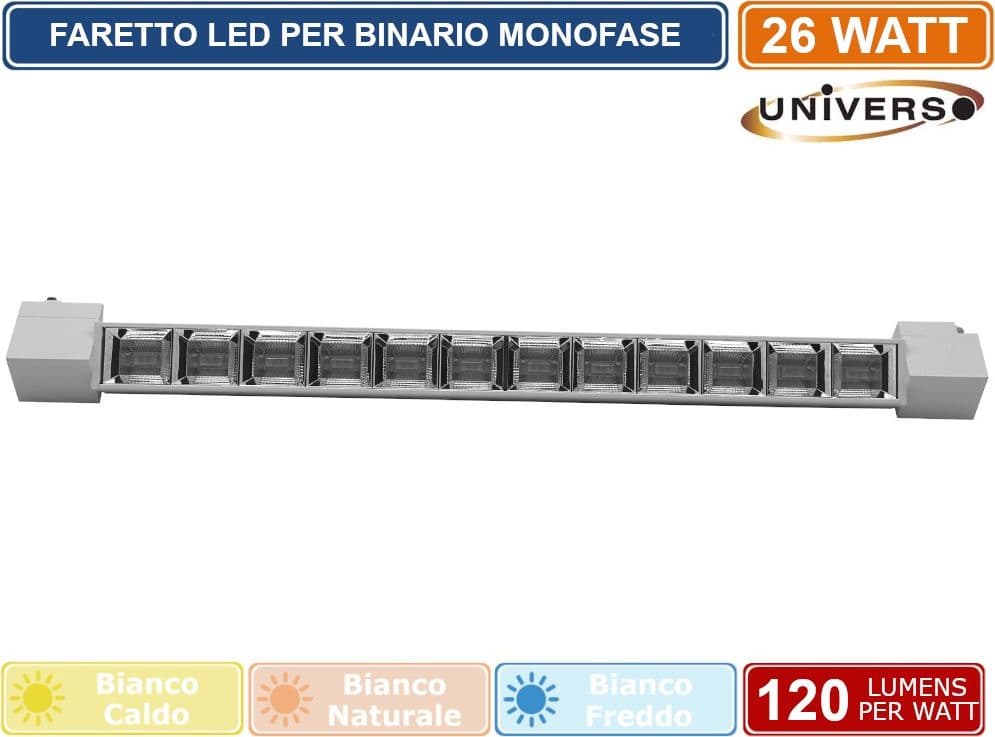 UNIVERSO PST-47-N TRACK LIGHT FARETTO LINEARE LED SMD BIANCO PER BINARIO ELETTRIFICATO MONOFASE 26W 38° - 3
