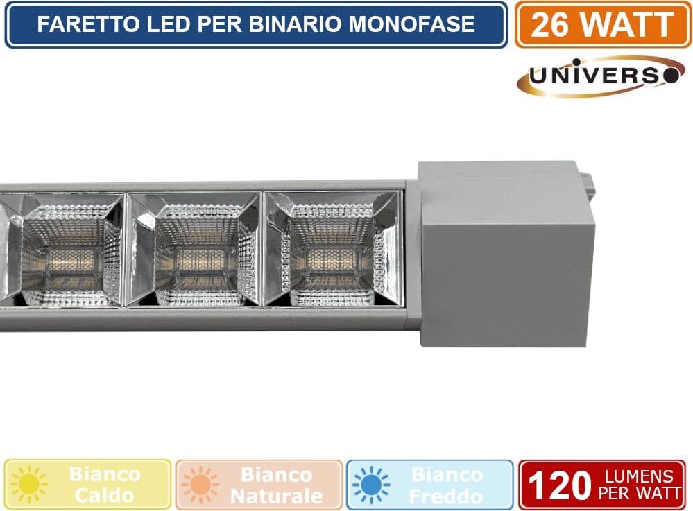 UNIVERSO PST-47-N TRACK LIGHT FARETTO LINEARE LED SMD BIANCO PER BINARIO ELETTRIFICATO MONOFASE 26W 38° - 4