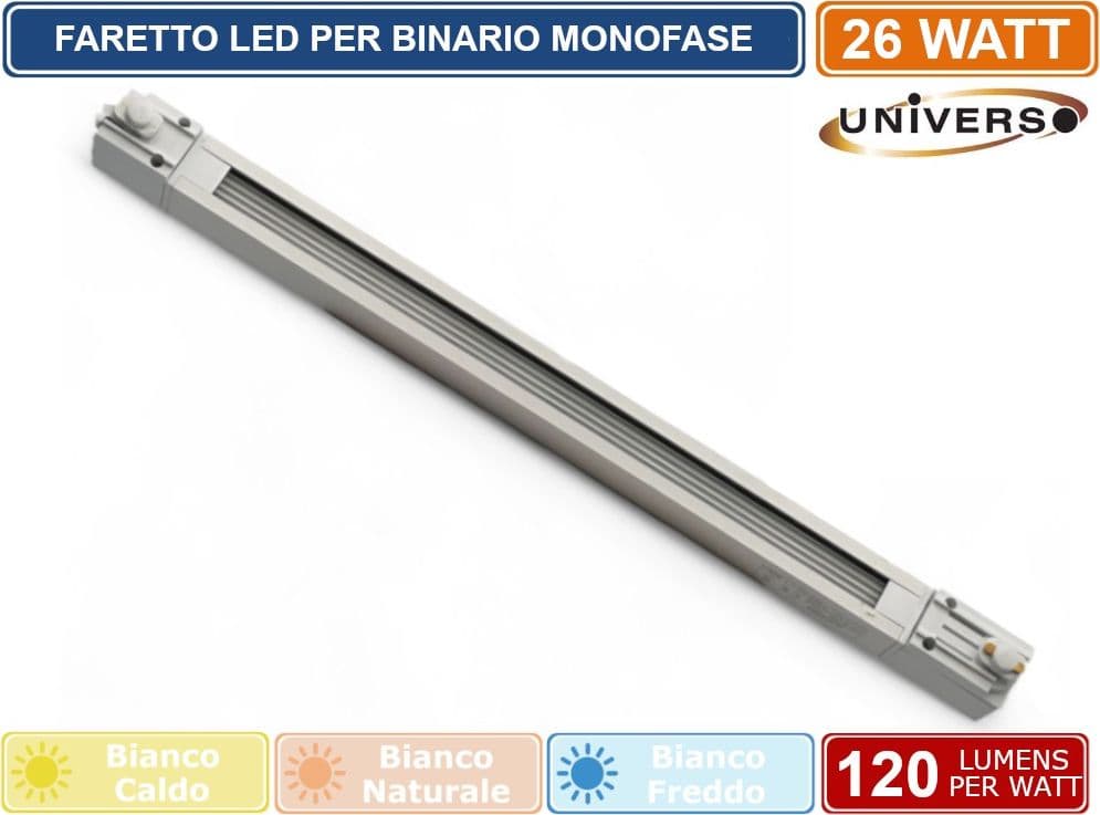 UNIVERSO PST-47-N TRACK LIGHT FARETTO LINEARE LED SMD BIANCO PER BINARIO ELETTRIFICATO MONOFASE 26W 38° - 5