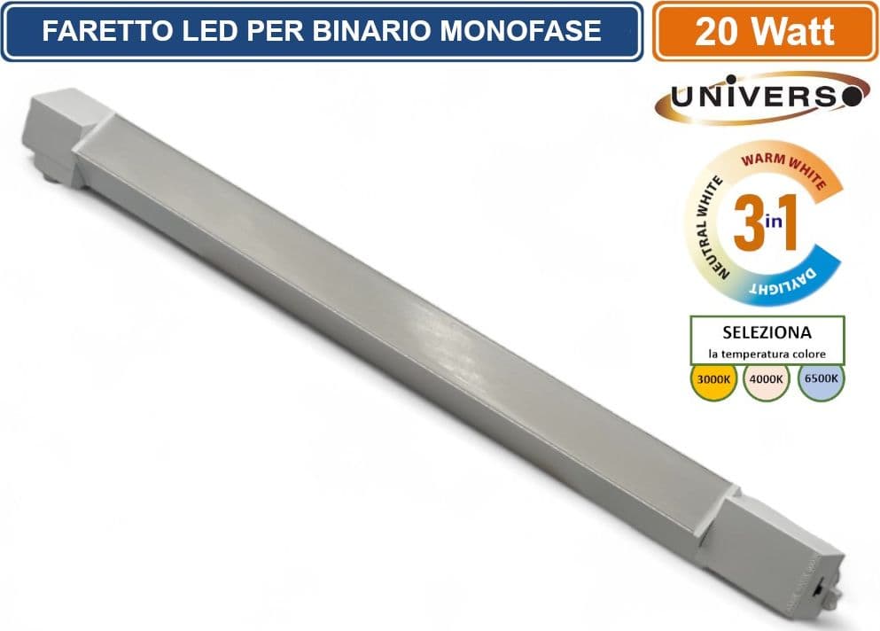 UNIVERSO PST-57-B3C TRACK LIGHT FARETTO LINEARE LED PER BINARIO ELETTRIFICATO MONOFASE 20W CHANGING COLOR CCT 3IN1 - 2