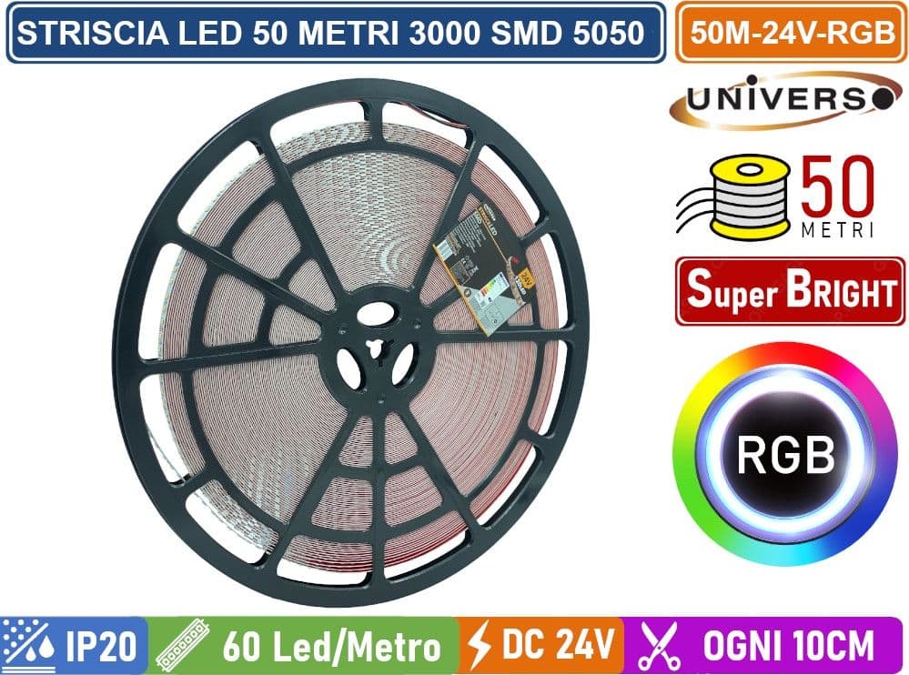 UNIVERSO 50M-24V-RGB STRISCIA LED FLESSIBILE 500W SMD RGB 60 LED/METRO 24V - BOBINA DA 50 METRI - 2