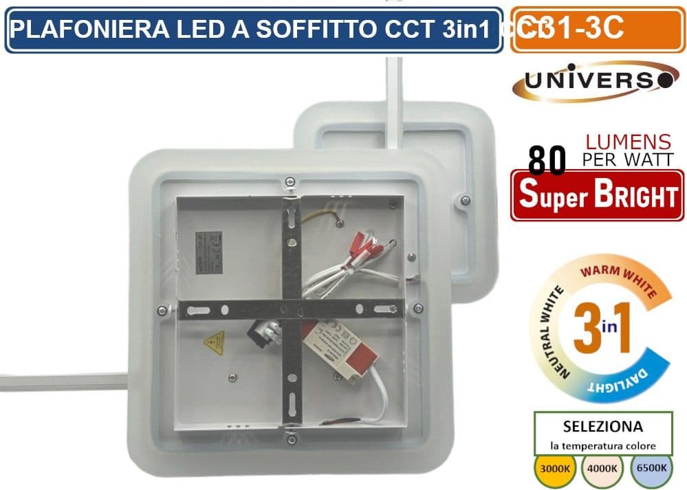 UNIVERSO C31-3C PLAFONIERA LED SMD DESIGN RETTANGOLARE 48W COLORE BIANCO CCT 3 IN 1 TEMPERATURA LUCE SELEZIONABILE - 3