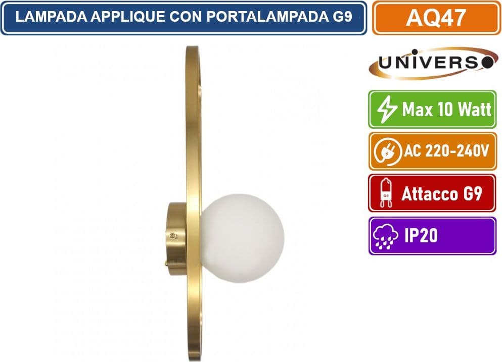 UNIVERSO AQ47 APPLIQUE A SFERA DA PARETE IN METALLO BRONZO E PARALUME IN VETRO CON ATTACCO G9 MAX 10W - 2