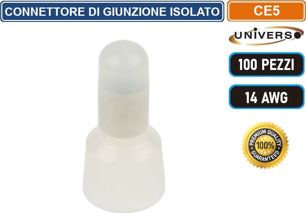 UNIVERSO CE5 CONFEZIONE 100 PEZZI CONNETTORE DI GIUNZIONE A CRIMPARE ISOLATO PER CAVI DA 14 AWG - 5