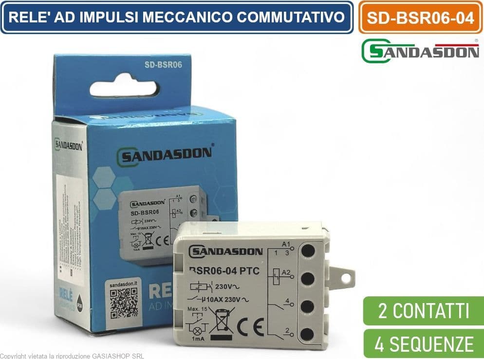SANDASDON SD-BSR06/04 RELÈ AD IMPULSI MECCANICO COMMUTATO 10A 2NO 2 CONTATTI 4 SEQUENZE TIPO FINDER 27258230.00.00 - 4