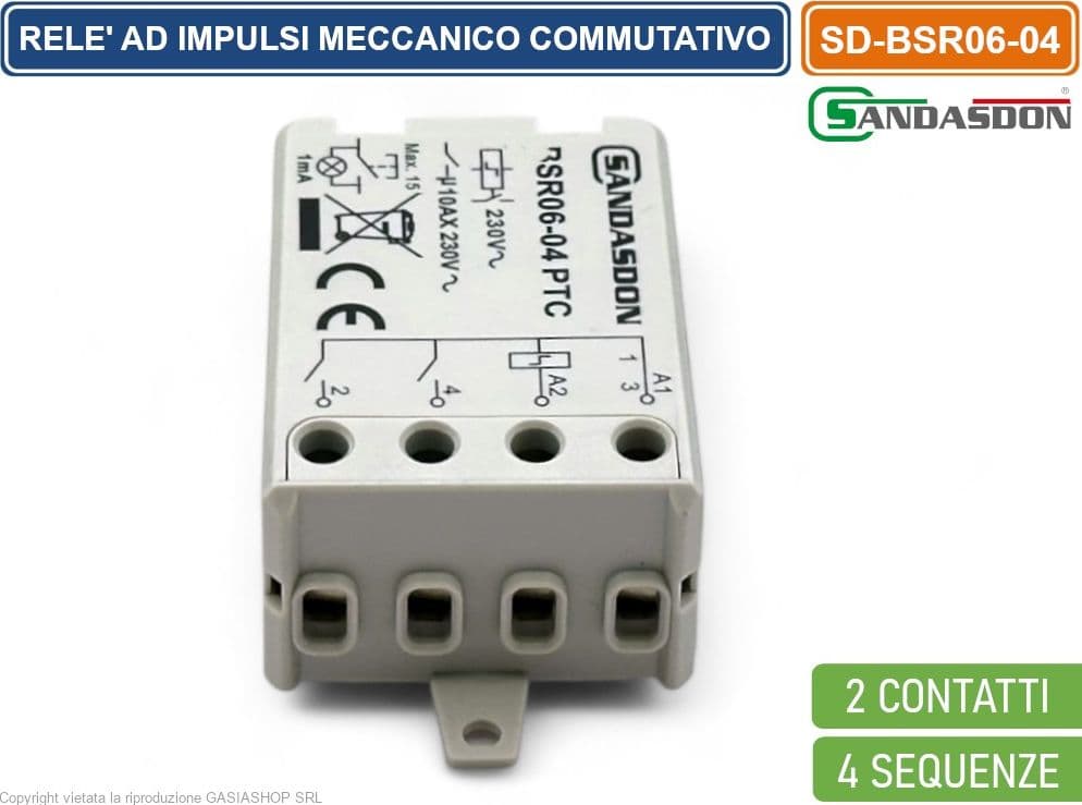 SANDASDON SD-BSR06/04 RELÈ AD IMPULSI MECCANICO COMMUTATO 10A 2NO 2 CONTATTI 4 SEQUENZE TIPO FINDER 27258230.00.00 - 3