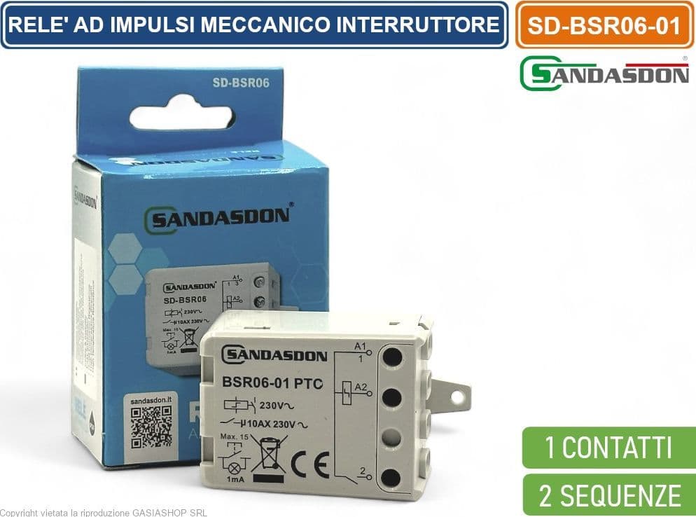 SANDASDON SD-BSR06/01 RELÈ AD IMPULSI MECCANICO 10A 1NO 1 CONTATTO 2 SEQUENZE TIPO FINDER 26018230.26.01 - 4
