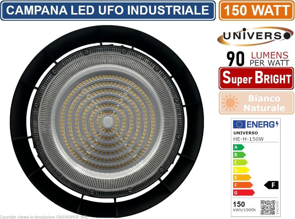 UNIVERSO HE-150W-N CAMPANA LED UFO LAMPADA INDUSTRIALE A SOSPENSIONE ULTRA SLIM 150W DA ESTERNO IP65 13.500 LUMEN - 2